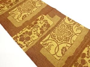 手織り紬色紙に花唐草・華文模様織出し名古屋帯